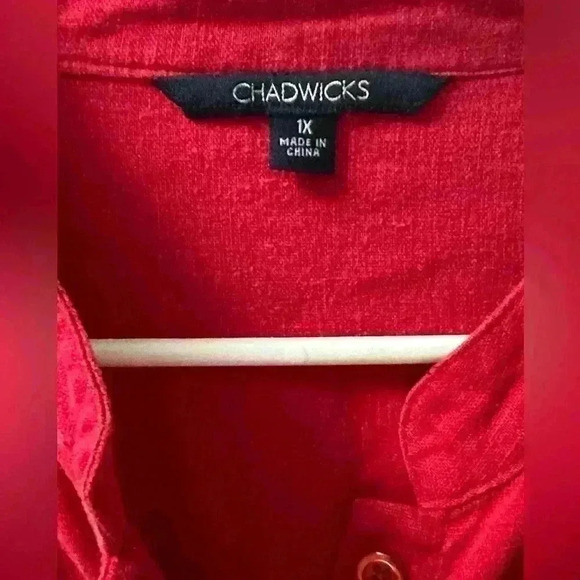 Chadwicks Womens Blouse 1X Red Linen Rayon Long Sleeve Red Pleated Front - Picture 4 of 8